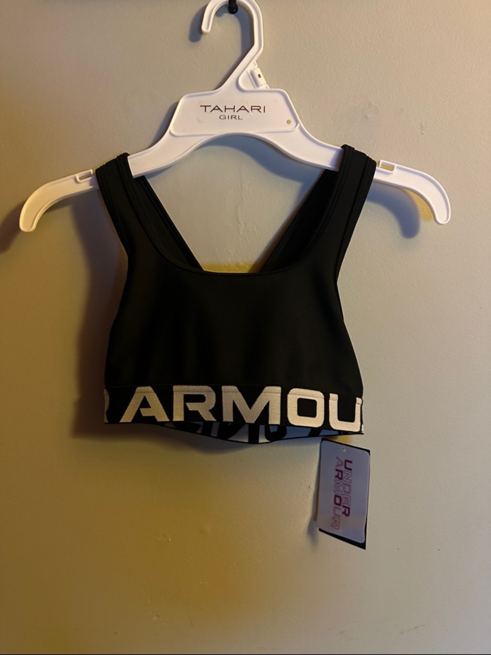 Under Armour Black and White Logo Band Sports Bra